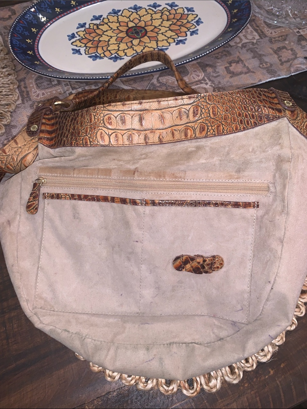 Brahmin Tan and Brown Croc-Embossed Leather Tote - Picture 12 of 12